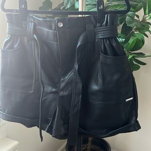 Calvin Klein Jeans Faux Leather Paperbag Waist Shorts